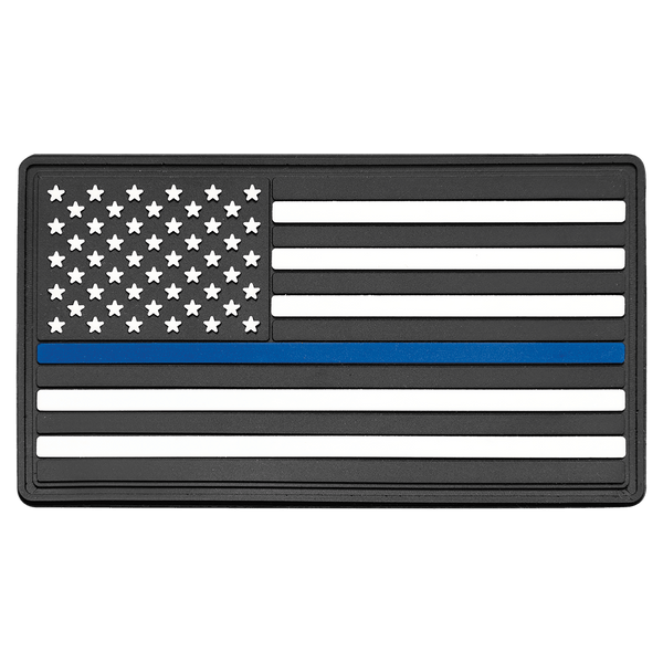 A 1 3/4" x 3 1/4" Line American Flag PVC Patch representing support for law enforcement - Adhesive included