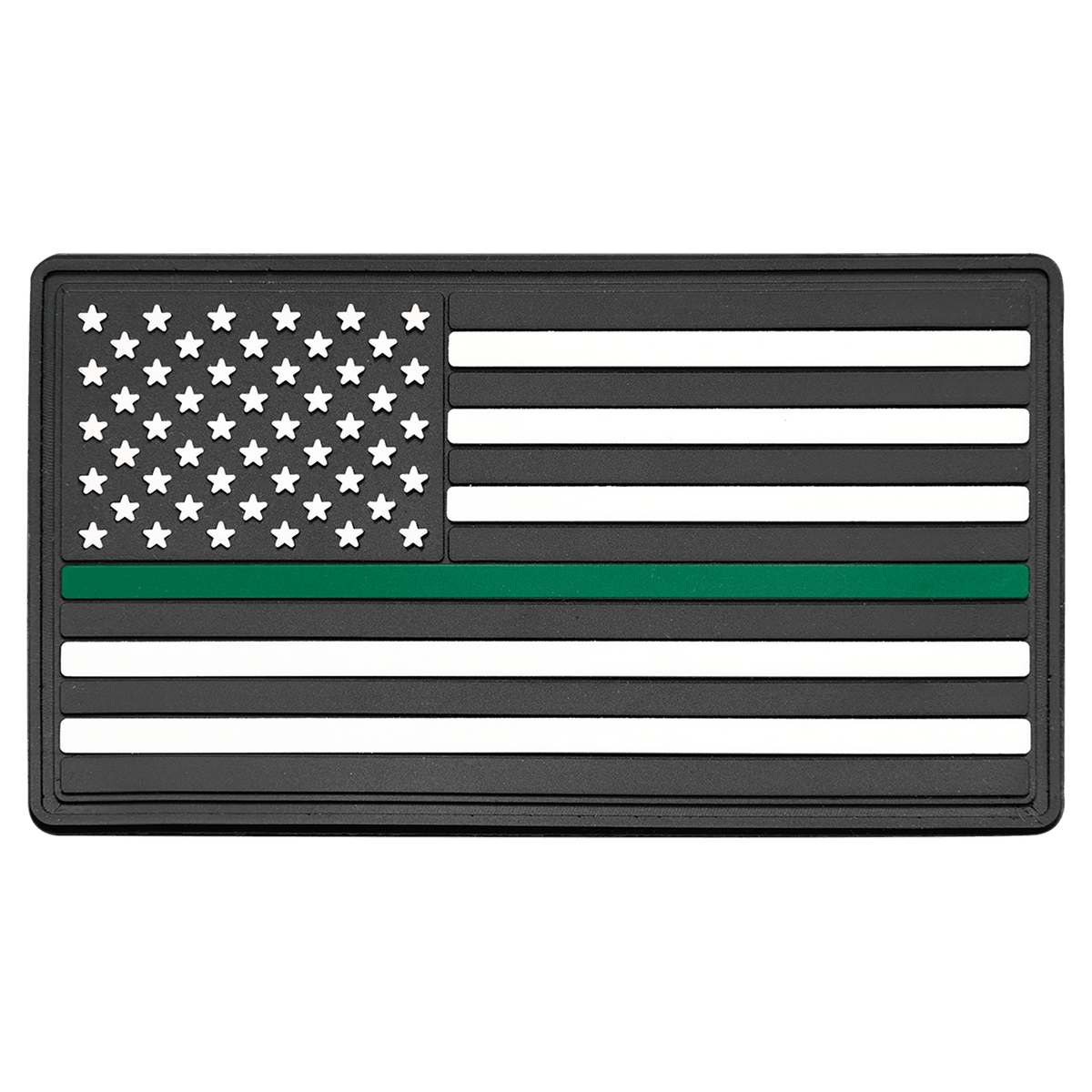 A 1 3/4" x 3 1/4" Line American Flag PVC Patch representing support for the military - Adhesive included