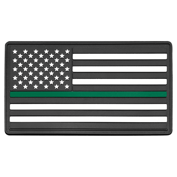 A 1 3/4" x 3 1/4" Line American Flag PVC Patch representing support for the military - Adhesive included