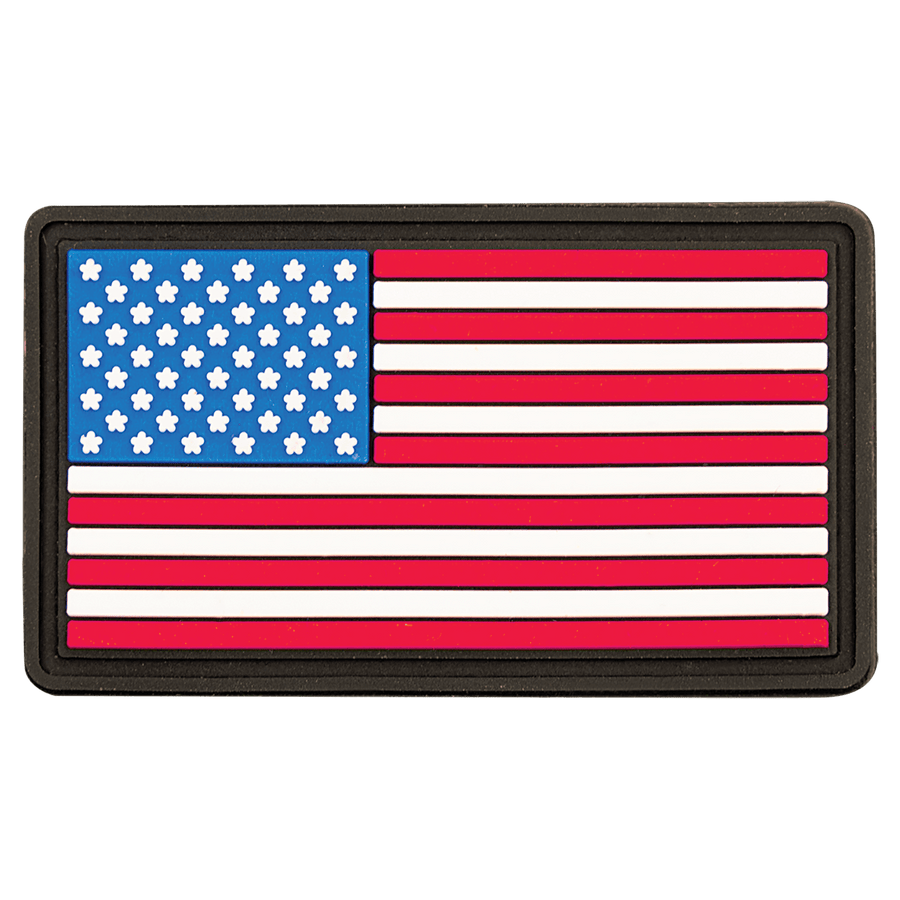 A 1 1/4" x 2" American Flag PVC Patch Adhesive