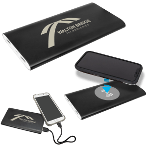 8000MAH Power Bank & Wireless Anodized Aluminum Charger with Power Cord - Laser Engraved Gift