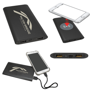 8000MAH Power Bank & Wireless Anodized Aluminum Charger with Power Cord - Laser Engraved Gift