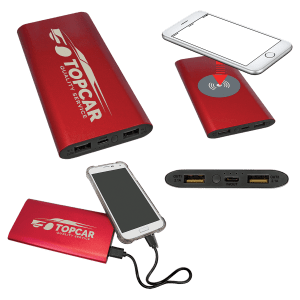 8000MAH Power Bank & Wireless Anodized Aluminum Charger with Power Cord - Laser Engraved Gift