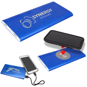 8000MAH Power Bank & Wireless Anodized Aluminum Charger with Power Cord - Laser Engraved Gift