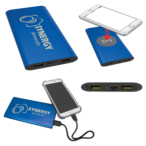 8000MAH Power Bank & Wireless Anodized Aluminum Charger with Power Cord - Laser Engraved Gift