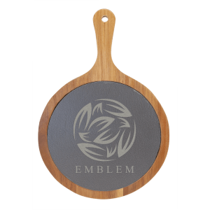 Round Acacia Wood-Slate Serving Board with Handle - Laser Engraved Kitchen