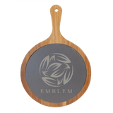 Round Acacia Wood-Slate Serving Board with Handle - Laser Engraved Kitchen