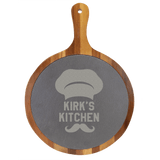 Round Acacia Wood-Slate Serving Board with Handle - Laser Engraved Kitchen