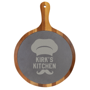 Round Acacia Wood-Slate Serving Board with Handle - Laser Engraved Kitchen
