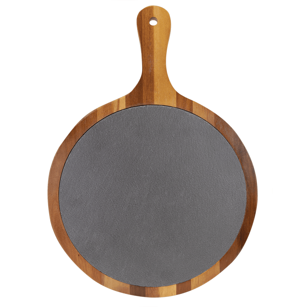 Round Acacia Wood-Slate Serving Board with Handle - Laser Engraved Kitchen