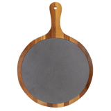 Round Acacia Wood-Slate Serving Board with Handle - Laser Engraved Kitchen