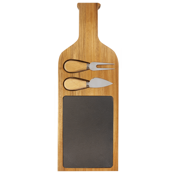 Acacia Wood-Slate Serving Board with Two Tools - Laser Engraved Kitchen