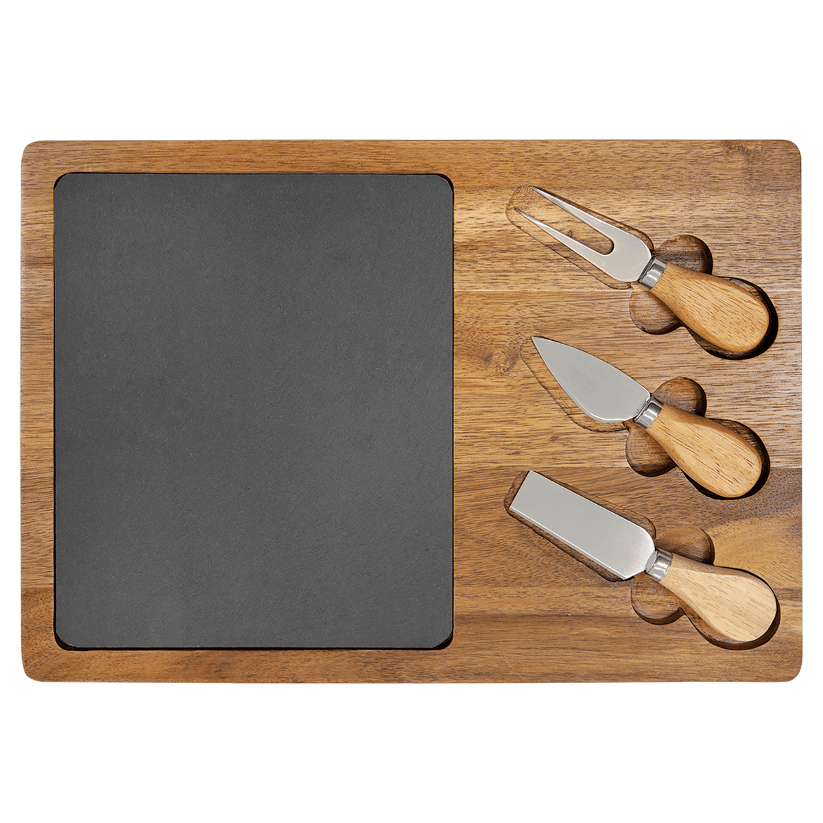 Acacia Wood-Slate Rectangle Cheese Set with Three Tools - Laser Engraved Kitchen