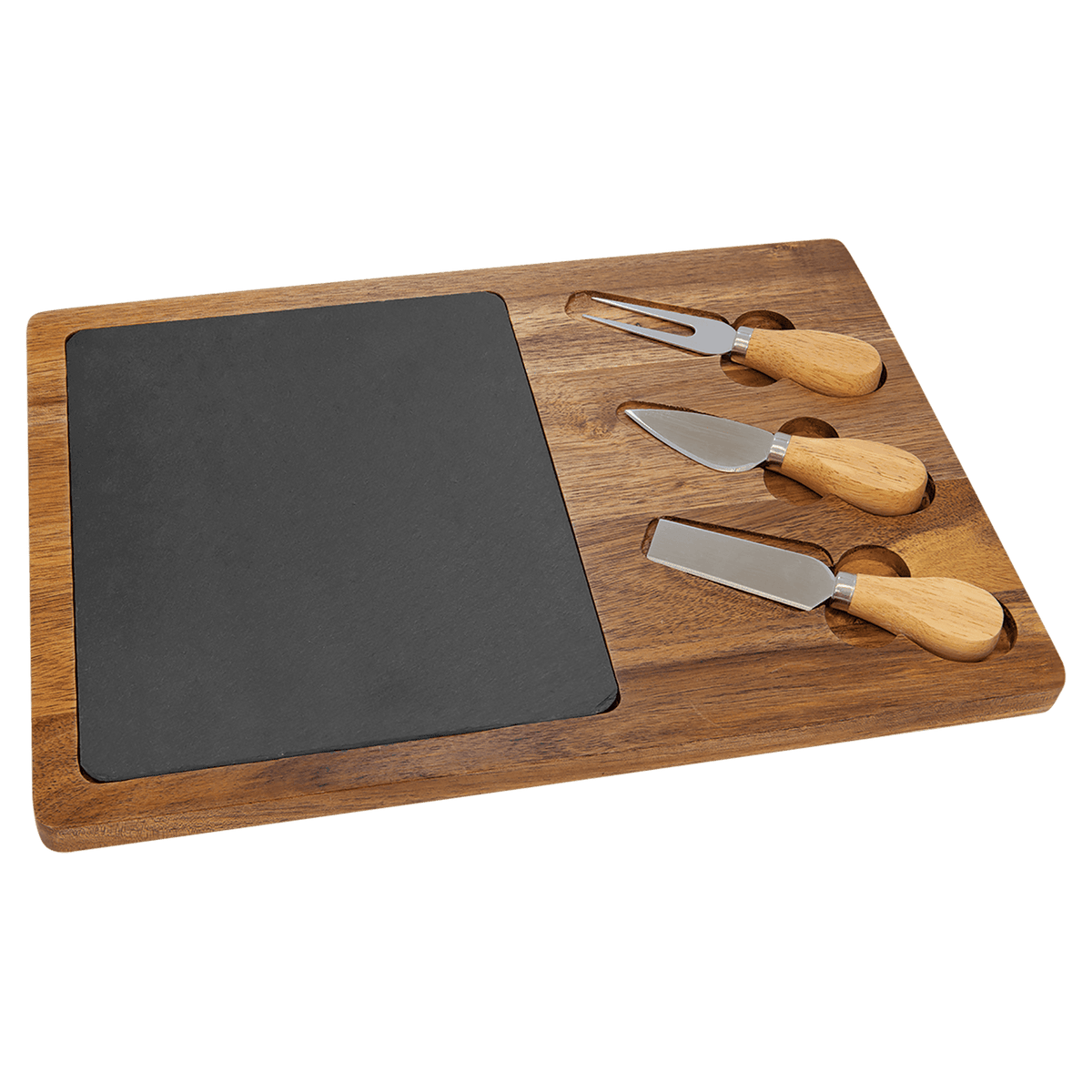 Acacia Wood-Slate Rectangle Cheese Set with Three Tools - Laser Engraved Kitchen