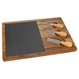 Acacia Wood-Slate Rectangle Cheese Set with Three Tools - Laser Engraved Kitchen