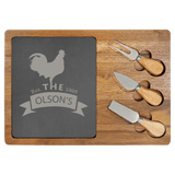 Acacia Wood-Slate Rectangle Cheese Set with Three Tools - Laser Engraved Kitchen