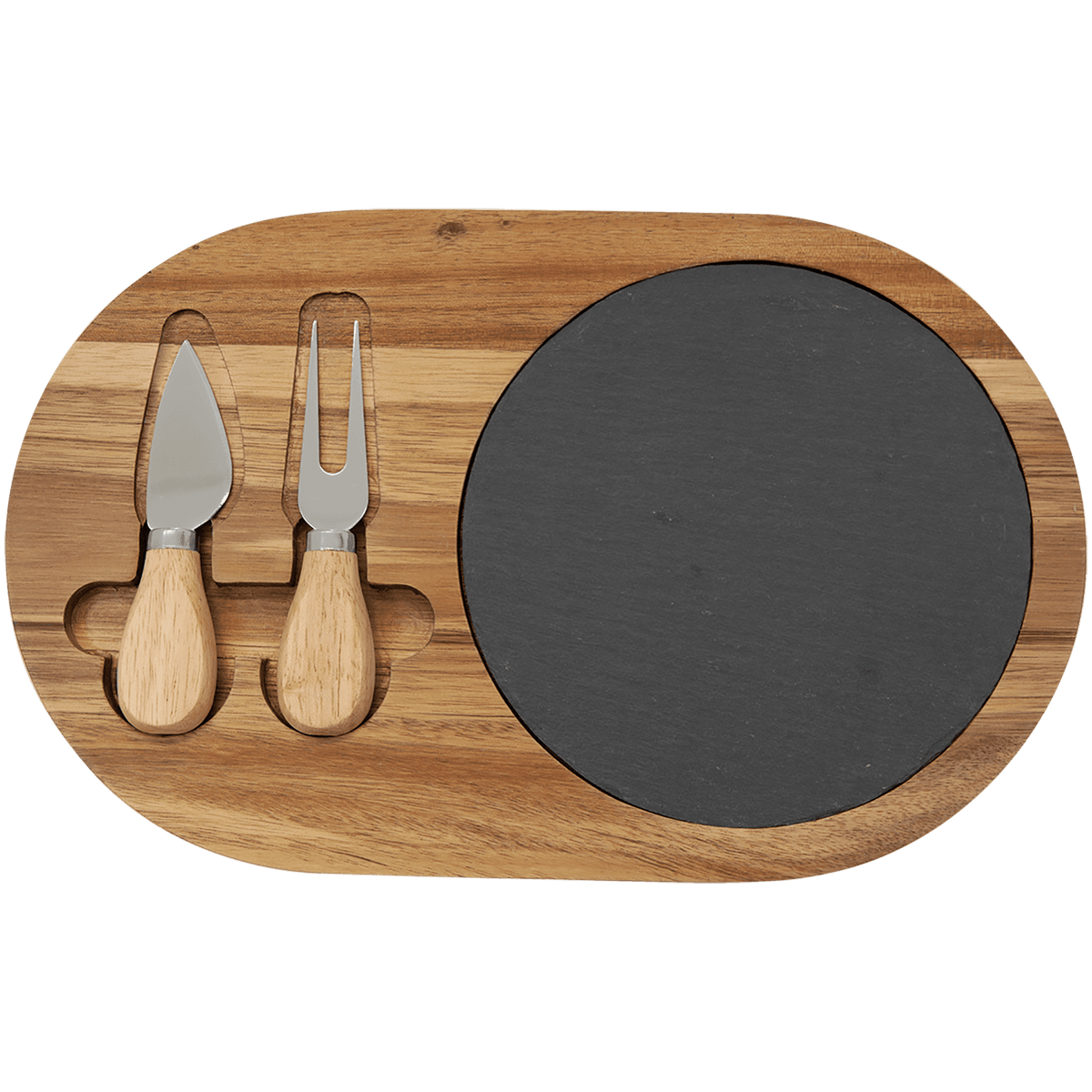 Acacia Wood-Slate Cheese Set with Two Tools - Laser Engraved Kitchen