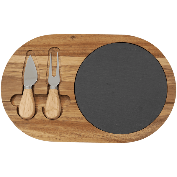 Acacia Wood-Slate Cheese Set with Two Tools - Laser Engraved Kitchen