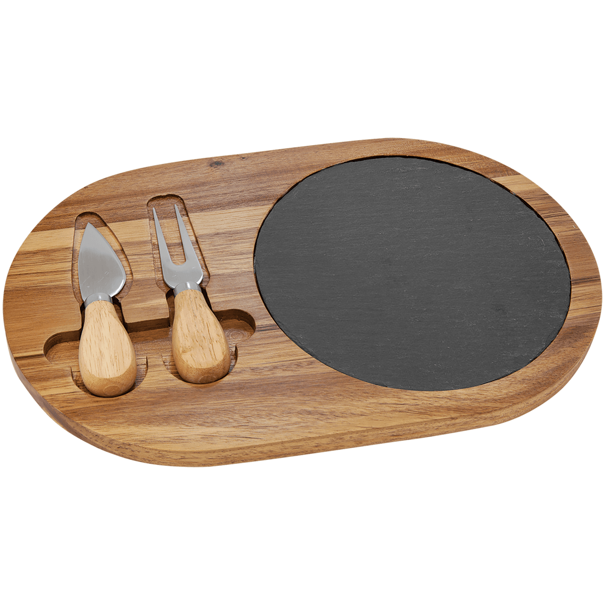 Acacia Wood-Slate Cheese Set with Two Tools - Laser Engraved Kitchen