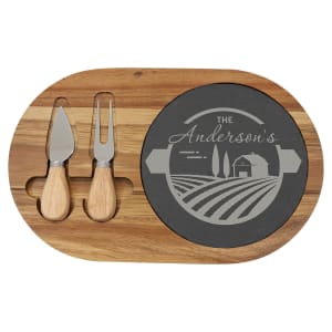 Acacia Wood-Slate Cheese Set with Two Tools - Laser Engraved Kitchen