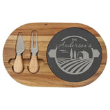Acacia Wood-Slate Cheese Set with Two Tools - Laser Engraved Kitchen