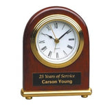 Rosewood Piano Finish Arch Desk Clock - Laser Engraved Corporate Gift