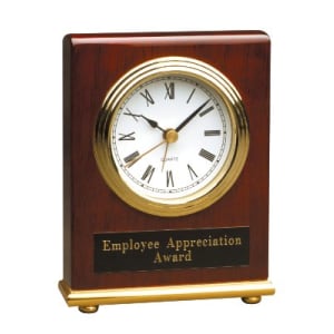 Rosewood Piano Finish Rectangle Desk Clock - Laser Engraved Corporate Gift