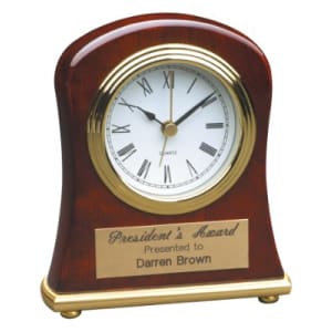 Rosewood Piano Finish Bell Shaped Desk Clock - Laser Engraved Corporate Gift