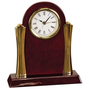 Rosewood Piano Finish Clock with Columns - Laser Engraved Corporate Gift