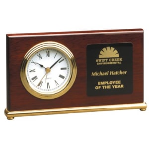 Rosewood Piano Finish Horizontal Desk Clock - Laser Engraved Corporate Gift