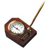Rosewood Piano Finish Desk Clock with Pen - Laser Engraved Corporate Gift