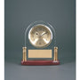 Arch Glass Desk Clock with Metal Posts & Rosewood Piano Finish - Laser Engraved Desk Clock