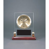 Rectangle Glass Desk Clock with Metal Posts & Rosewood Piano Finish - Laser Engraved Drinkware