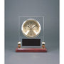 Rectangle Glass Desk Clock with Metal Posts & Rosewood Piano Finish - Laser Engraved Drinkware