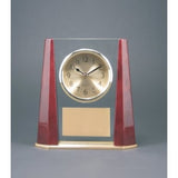 Glass Desk Clock with Rosewood Finish Bevel Columns - Laser Engraved Drinkware