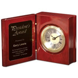 Rosewood Piano Finish Book Clock - Laser Engraved Corporate Gift