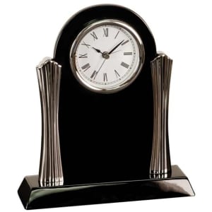 Piano Finish Clock with Columns - Laser Engraved Corporate Gift