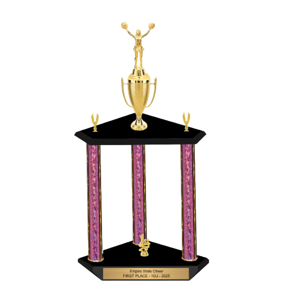 3-Post Trophy with Figure & Trim - Tournament Award - Custom Engraved Trophy