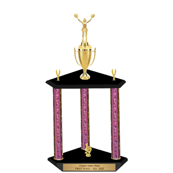 3-Post Trophy with Figure & Trim - Tournament Award - Custom Engraved Trophy