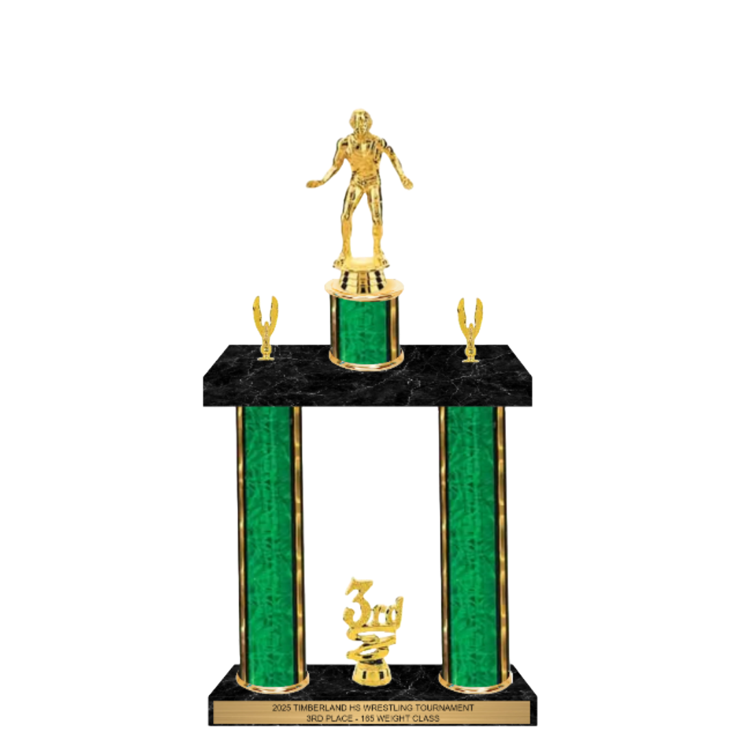 Double Column Trophy with Figure & Trim - Sports Award - Custom Engraved Trophy