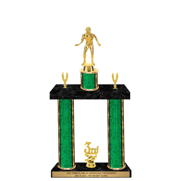 Double Column Trophy with Figure & Trim - Sports Award - Custom Engraved Trophy