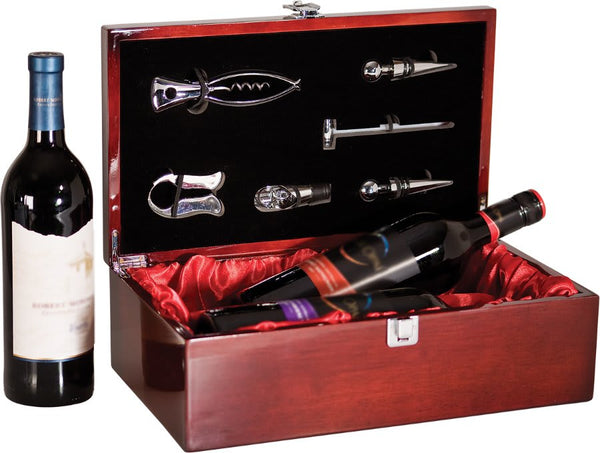 Rosewood Piano Finish Double Wine Presentation Box 6 Tools - Laser Engraved Drinkware