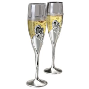 2-Tone Brushed-Shiny Hearts Flute Set - Engraved Wedding Gift