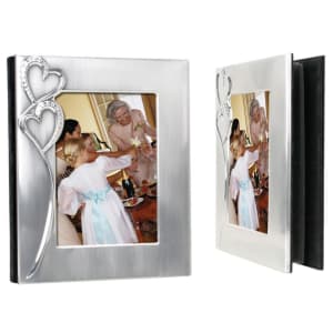2-Tone Brushed-Shiny Finish Hearts Photo Album - Engraved Wedding Gift
