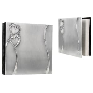 2-Tone Brushed-Shiny Finish Hearts Guest Book - Engraved Wedding Gift