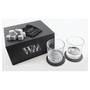 Lazerburst Whiskey Set with Two 9 oz. Glasses, Two 4" Slate Coasters, and Eight Granite Whiskey Stones with Black Velvet Bag