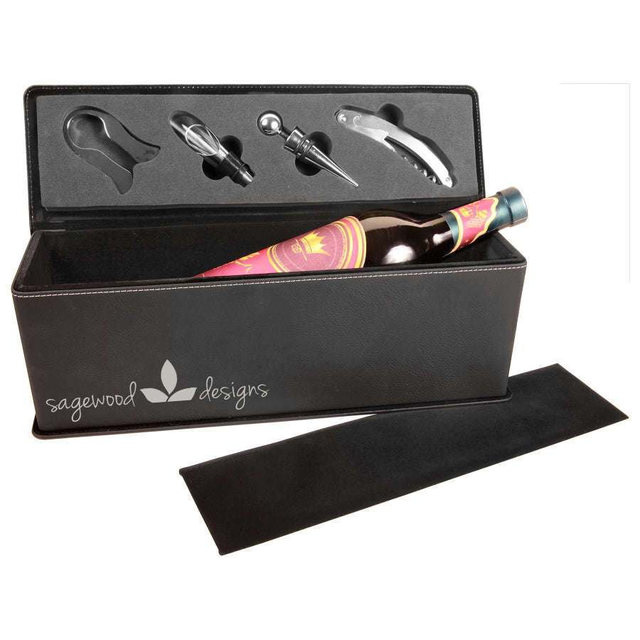Leatherette Wine Box with Tools - Premium Gift Set - Laser Engraved Drinkware