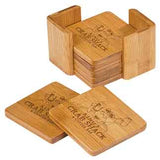 Square 6 Coaster Set Holder - Laser Engraved Drinkware