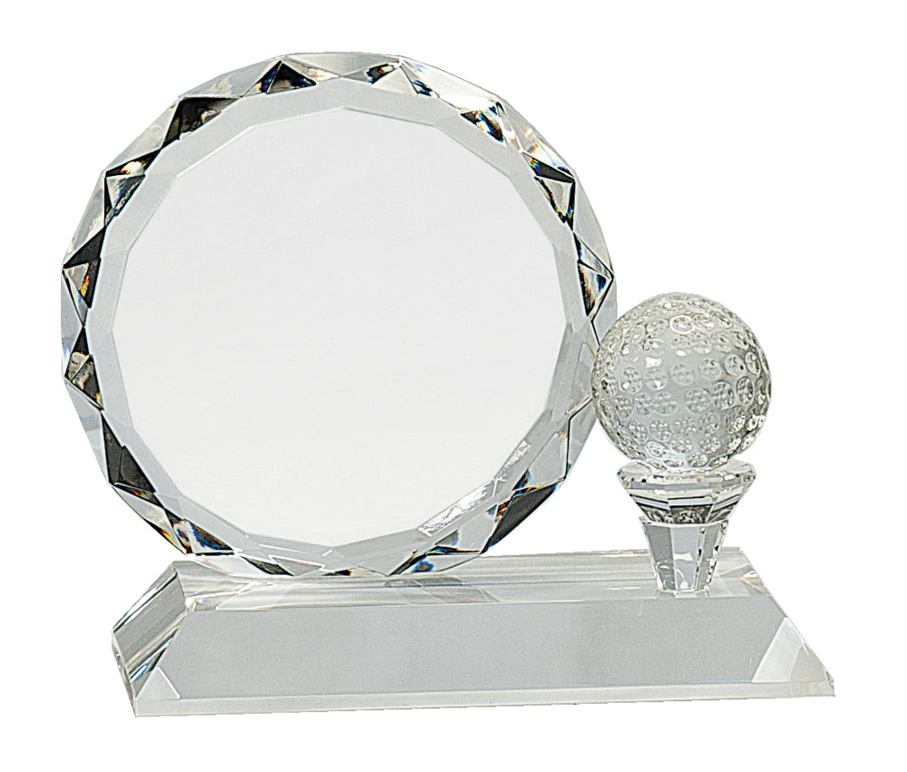 Round Facet Crystal Golf Ball Award - Custom Laser Engraved
