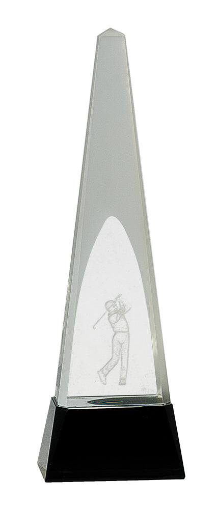 Crystal 3D Golf Spire Black Pedestal Base - Custom Laser Engraved